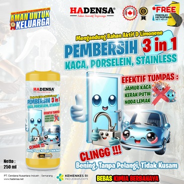 Pembersih 3 in 1 Kaca, Porselein & Stainless – Bening Tanpa Pelangi, Anti Kusam
